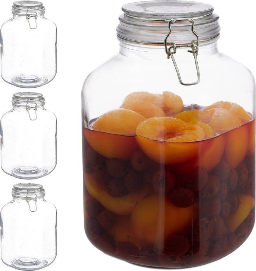 Relaxdays 4x weckpot 3 liter beugelsluiting voorraadpot bewaarpot glas inmaakpot
