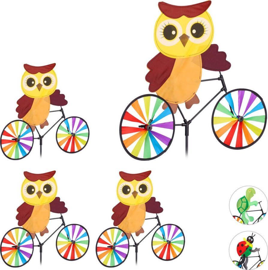 Relaxdays 4x windmolen dier fiets windspel tuinsteker tuin kinderen decoratie