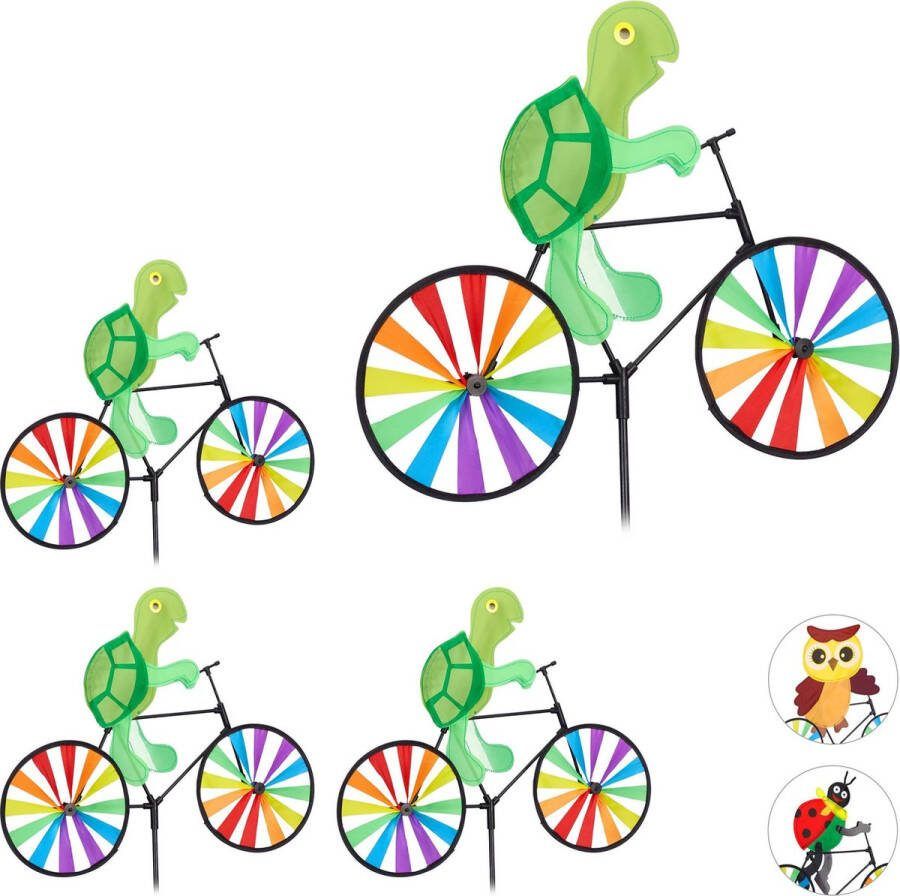 Relaxdays 4x windmolen dier fiets windspel tuinsteker tuin kinderen schildpad