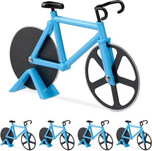 Relaxdays 5 x pizzasnijder fiets pizzames racefiets pizzaroller deegroller blauw
