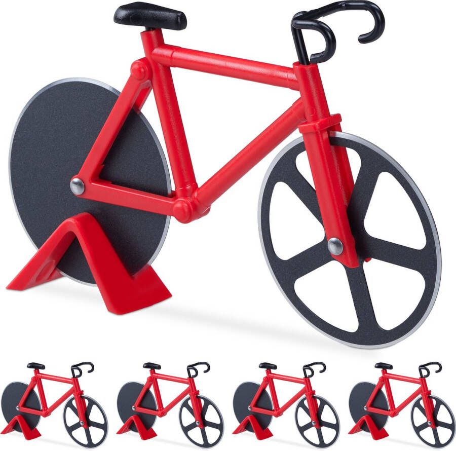 Relaxdays 5 x pizzasnijder fiets pizzames racefiets pizzaroller deegroller rood