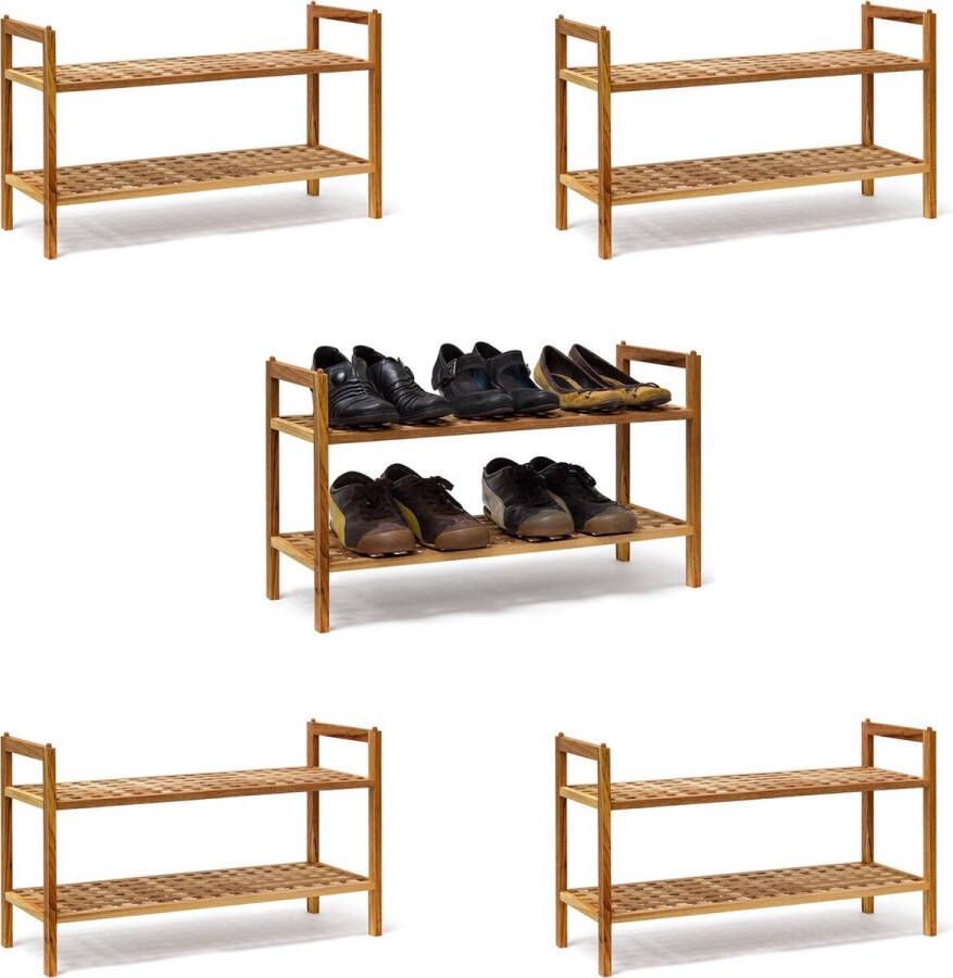 Relaxdays 5 x schoenenrek notenhout stapelbaar schoenenkast uitbreidbaar open hout