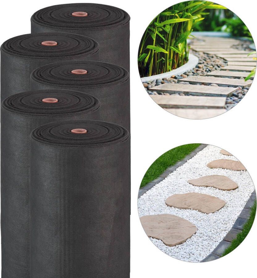 Relaxdays 5 x worteldoek gronddoek 50g m² anti onkruiddoek antiworteldoek zwart