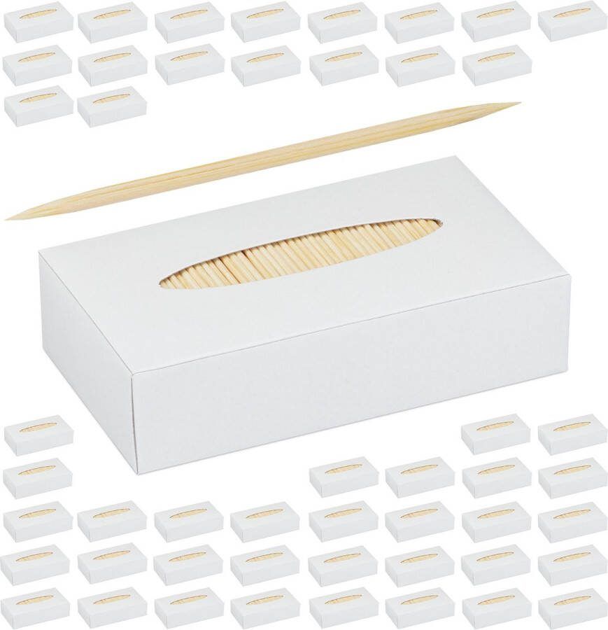 Relaxdays 50000x tandenstokers hout set dun houten tandenstokers cocktailprikkers