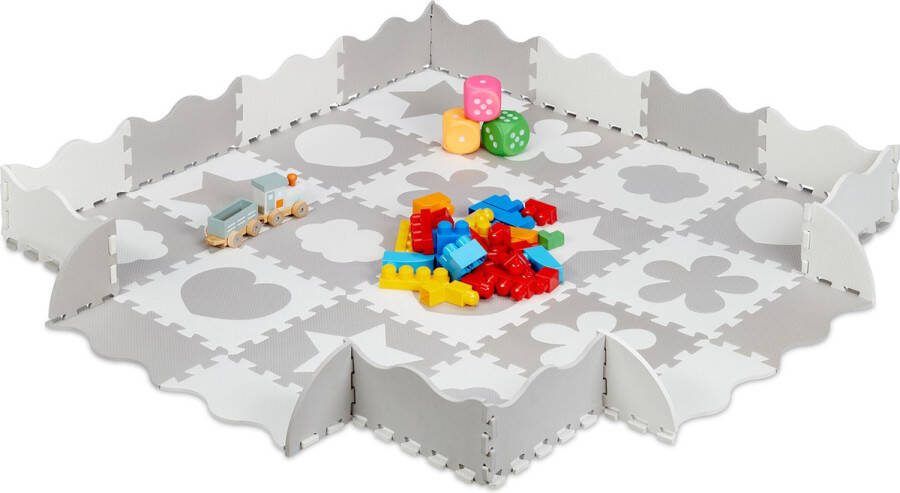 Relaxdays 52-delige speelmat foam puzzelmat vloerpuzzel speeltegels kinderen zacht grijs