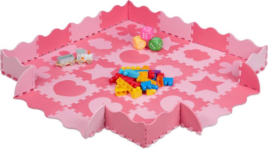 Relaxdays 52-delige speelmat foam puzzelmat vloerpuzzel speeltegels kinderen zacht roze