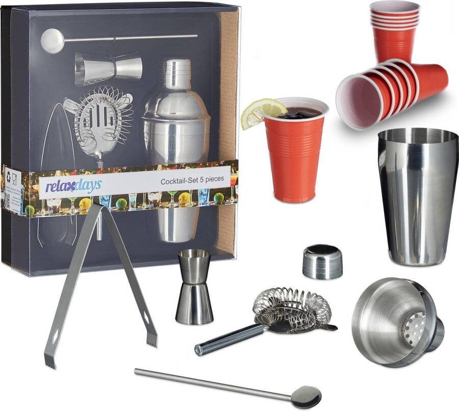 Relaxdays 55 delige cocktail set voor beginners en professionals met rode bekers