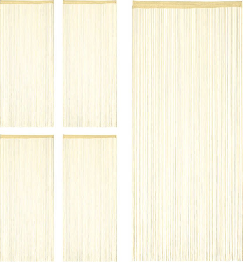 Relaxdays 5x Draadgordijn deurgordijn draadjesgordijn gordijn franjes beige 90x245