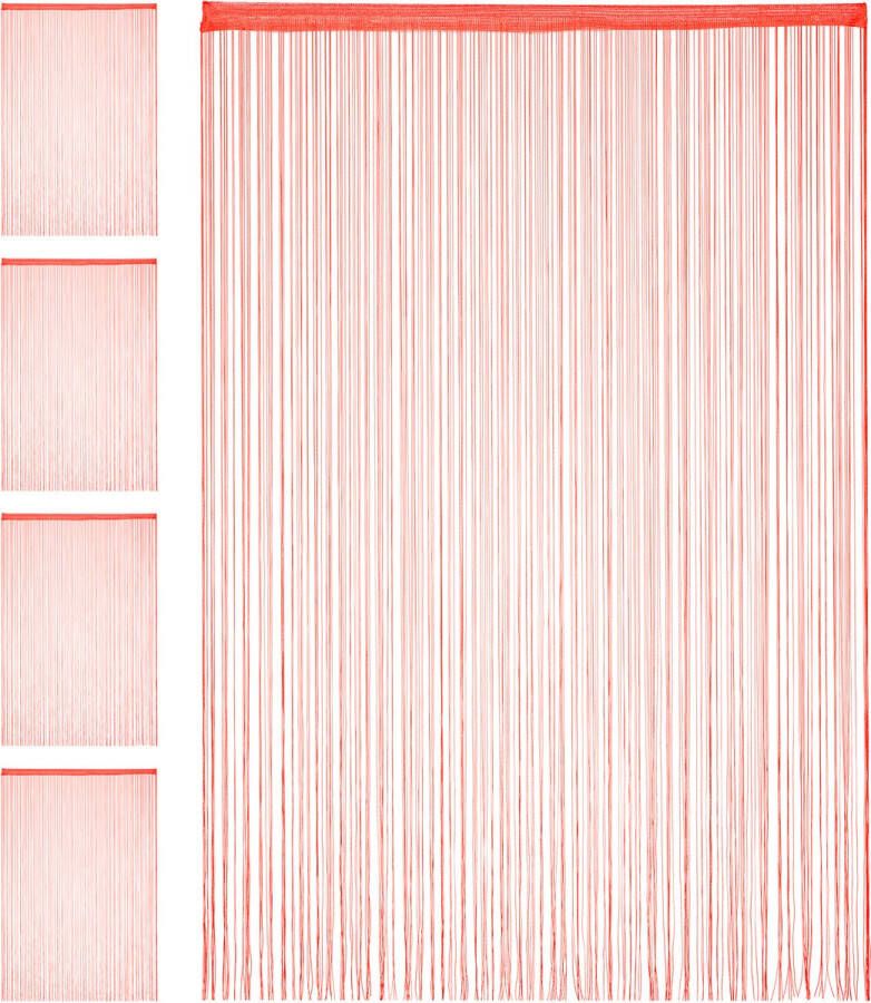 Relaxdays 5x draadgordijn deurgordijn slierten franjes gordijn 145 x 245 cm rood