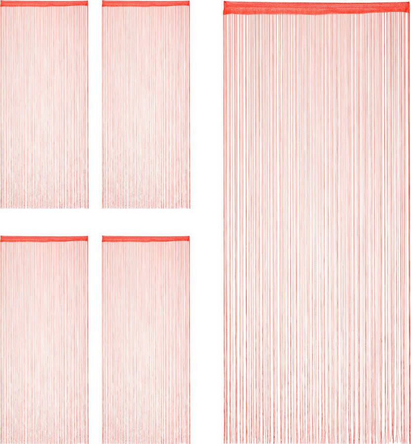 Relaxdays 5x draadgordijn deurgordijn slierten franjes gordijn 90 x 245 cm rood
