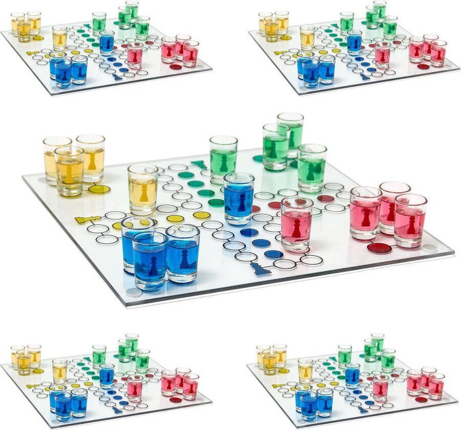 Relaxdays 5x drankspel Ludo partyspel dobbelspel 2 tot 4 personen