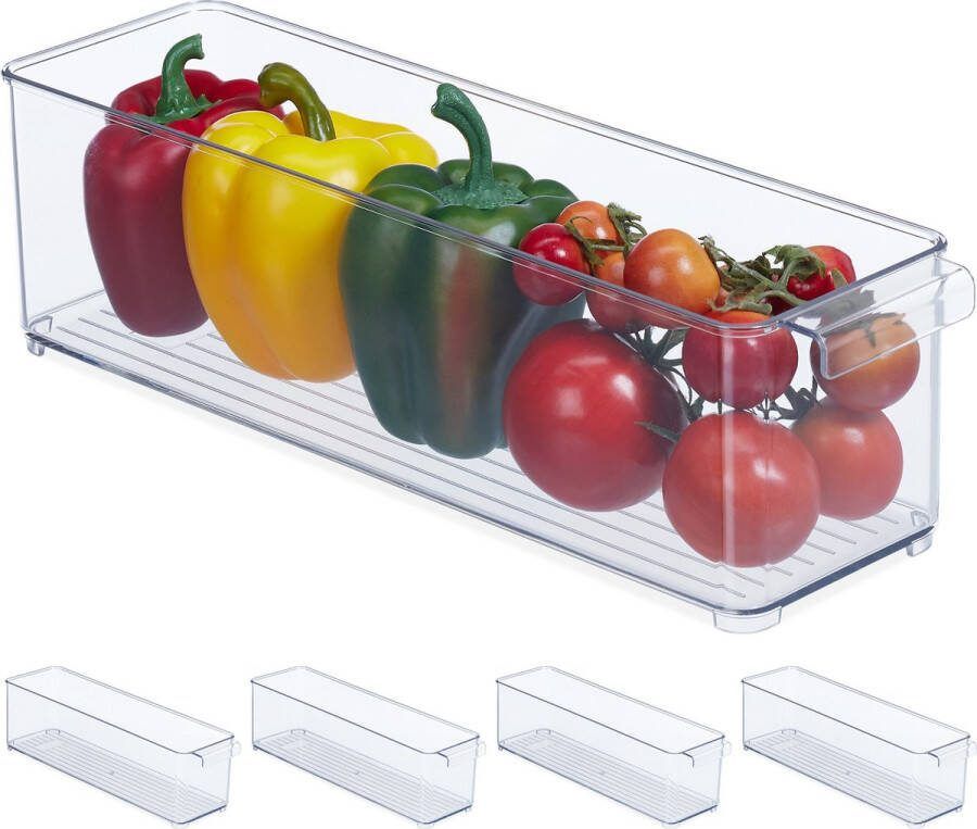 Relaxdays 5x koelkast organizer langwerpig koelkast opbergbak keukenkast organizer