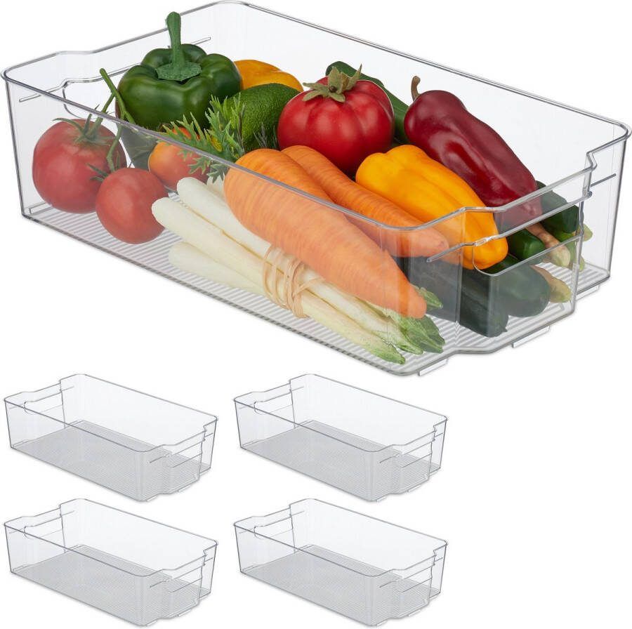 Relaxdays 5x koelkast organizer met handvatten koelkast opbergbak doorzichtig bakje