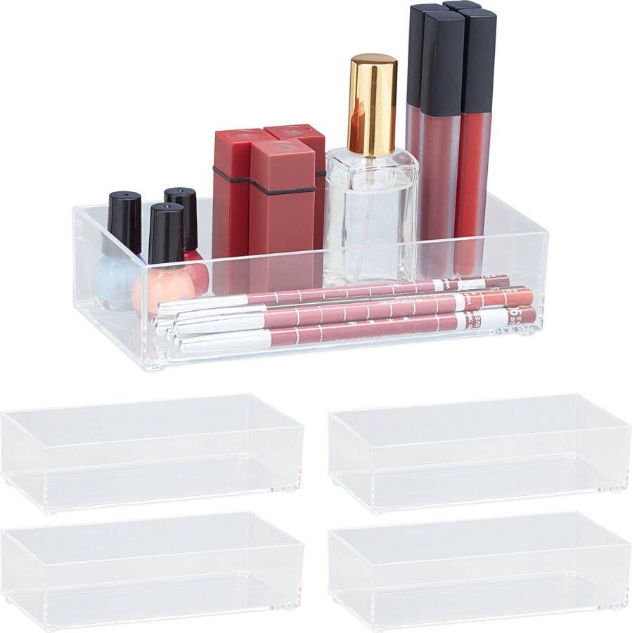 Relaxdays 5x lade organizer transparant stapelbaar ladeverdeler make-up organizer