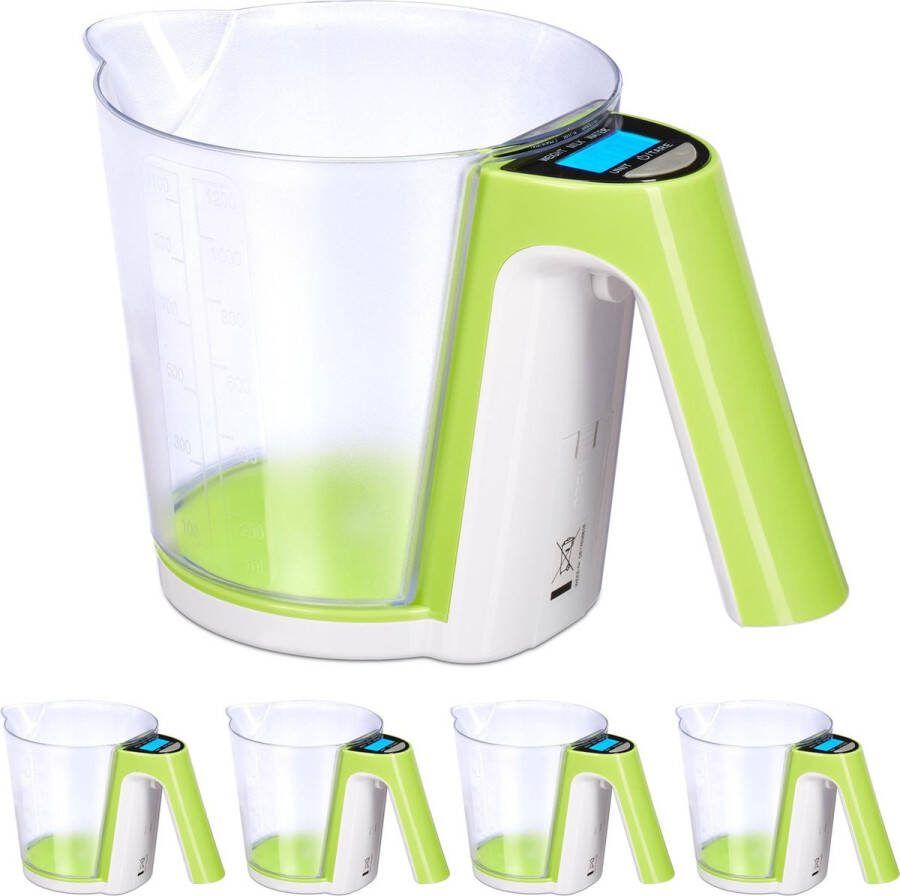Relaxdays 5x maatbeker met digitale weegschaal 2 in 1 digitale keukenweegschaal 2 kg