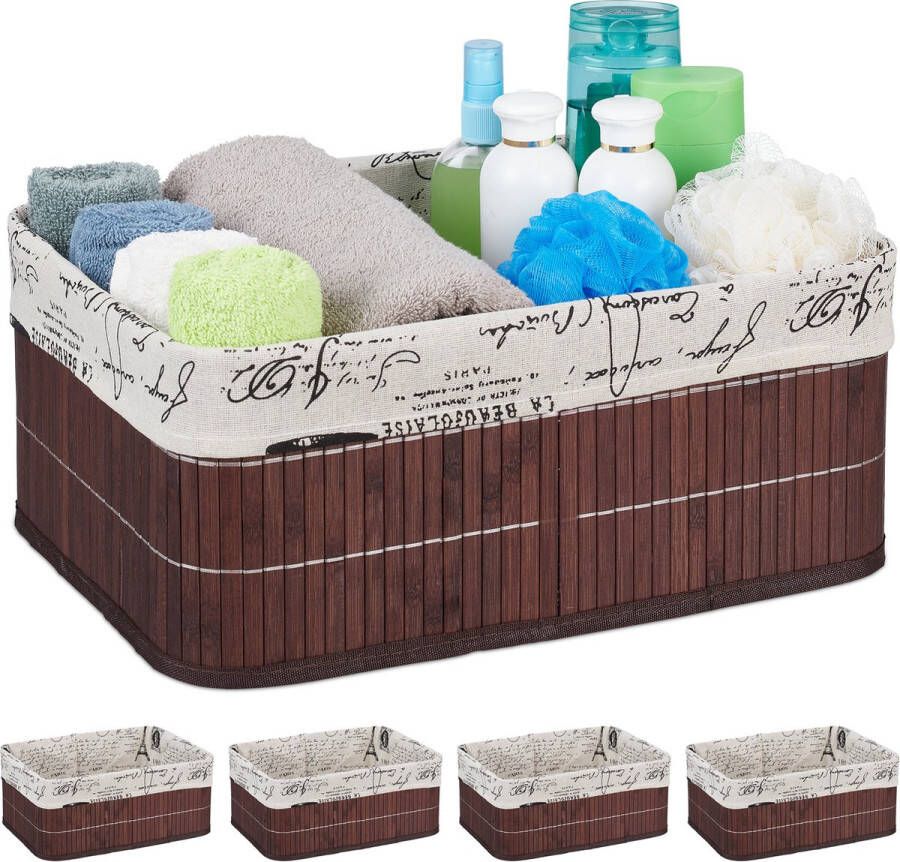 Relaxdays 5x opbergmand bamboe 15 5 l kast mand bruine badkamermand opvouwbaar