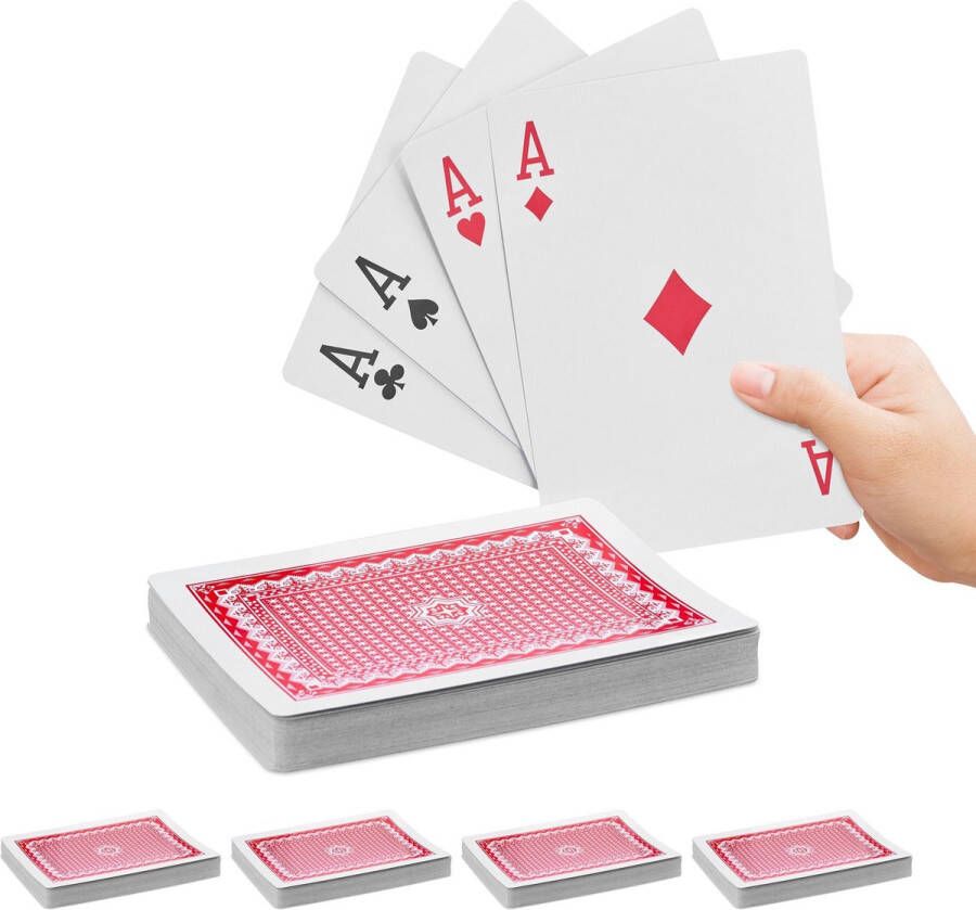 Relaxdays 5x speelkaarten groot pokerkaarten waterafstotend 270 stuks grote kaarten