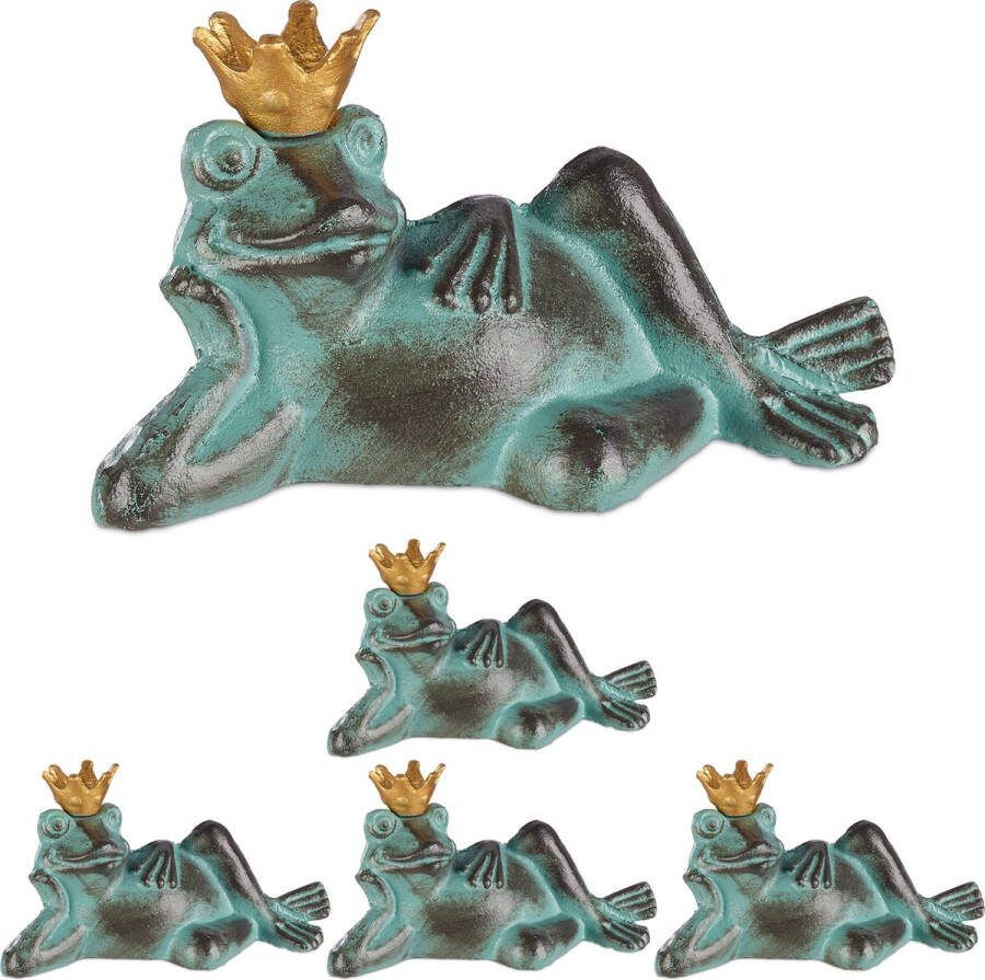 Relaxdays 5x tuinbeeld kikkerkoning decoratie kikker tuin decoratie figuur