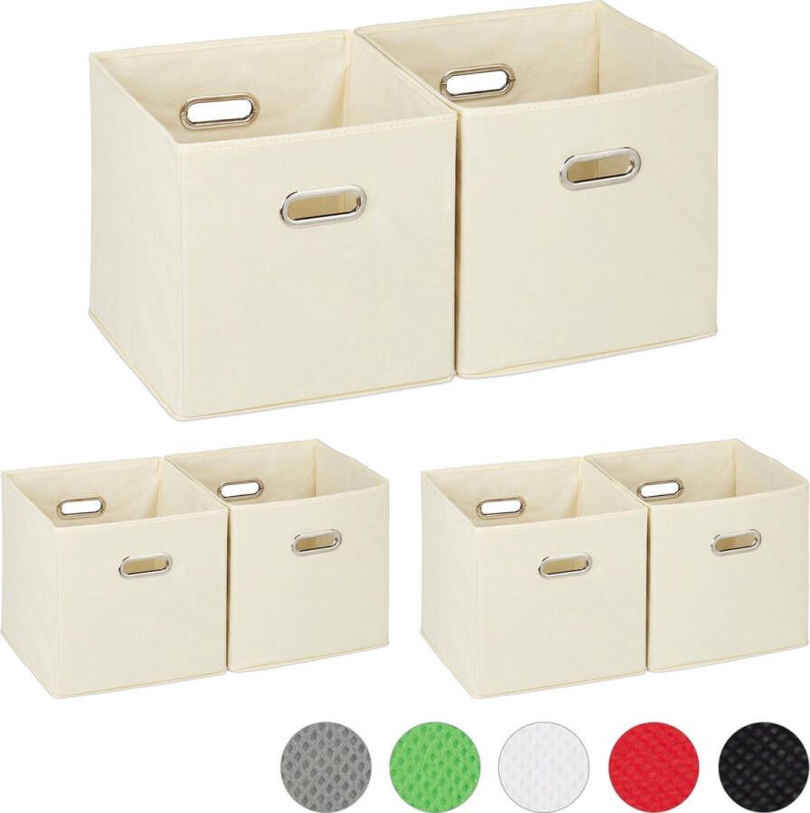 Relaxdays 6 x opbergbox stof opvouwbaar opbergmand 30 cm kast organizer – beige