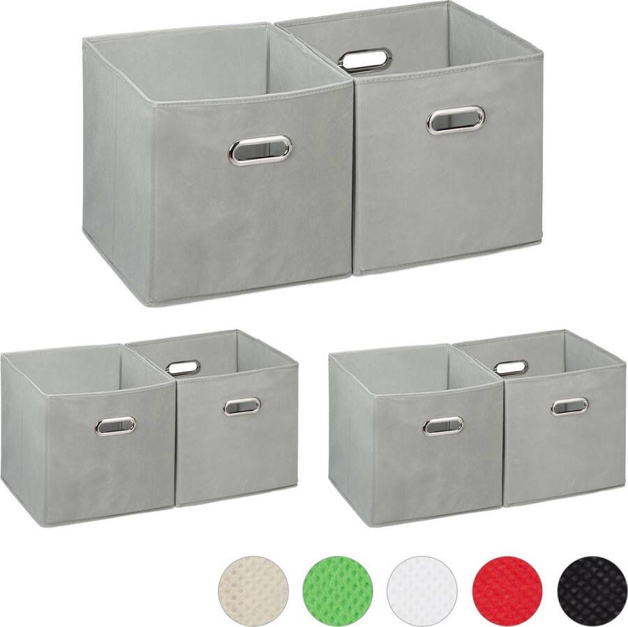 Relaxdays 6 x opbergbox stof opvouwbaar opbergmand 30 cm kast organizer – grijs