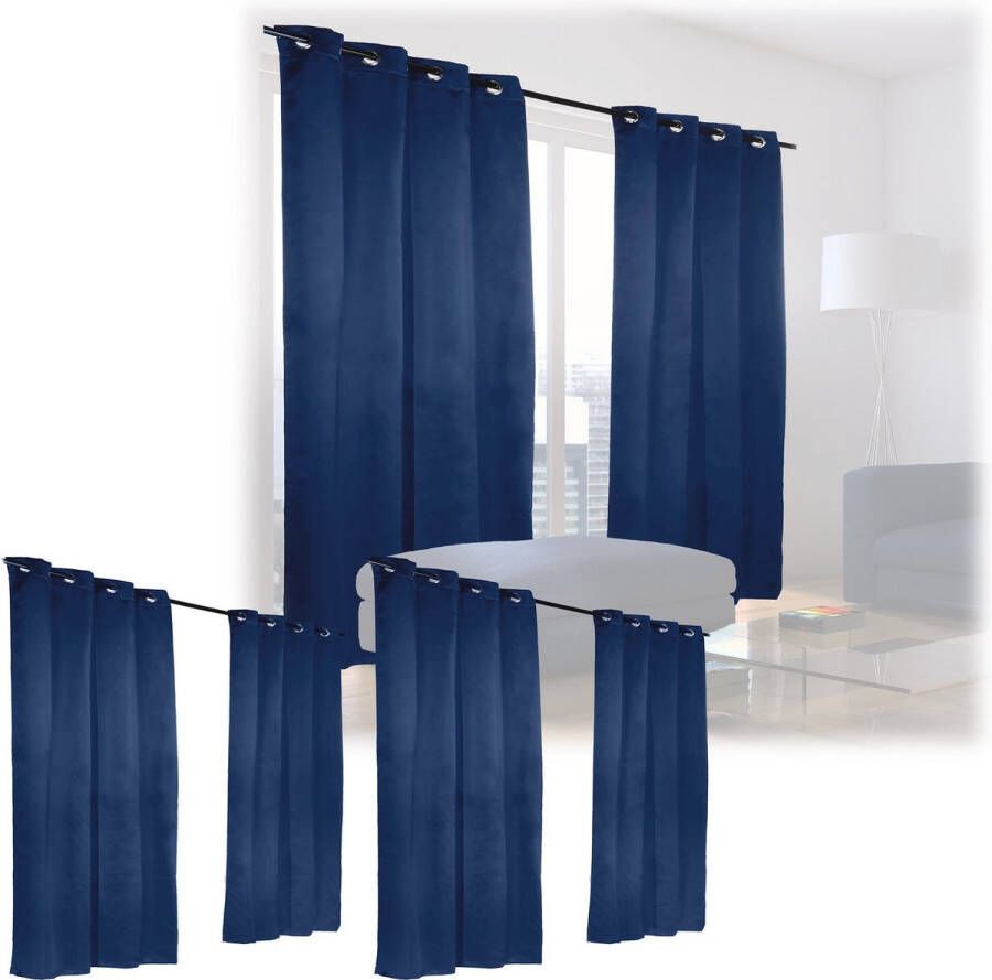 Relaxdays 6 x verduisterende gordijnen blauw kant en klaar gordijn 245x135 cm