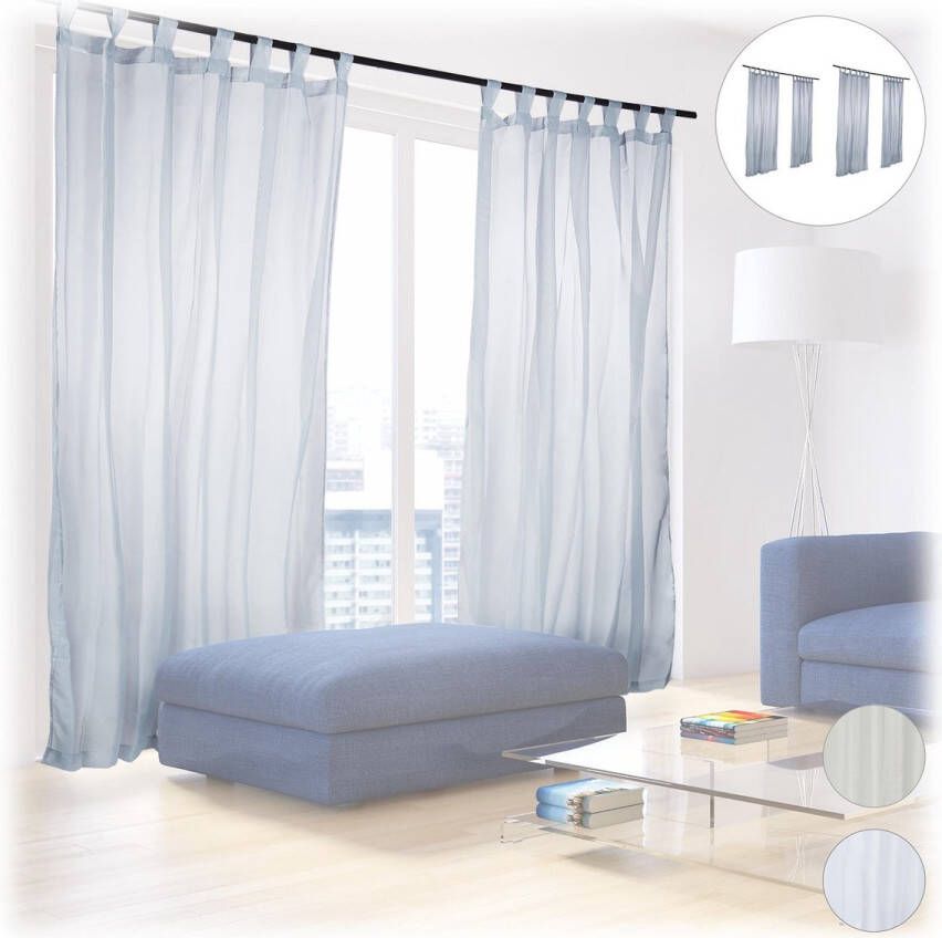 Relaxdays 6 x vitrage met lussen voile effen polyester glasgordijn gordijn zilver