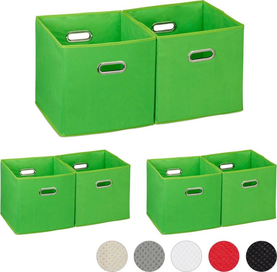 Relaxdays 6x opbergbox stof opvouwbaar opbergmand 30 cm kast organizer – groen