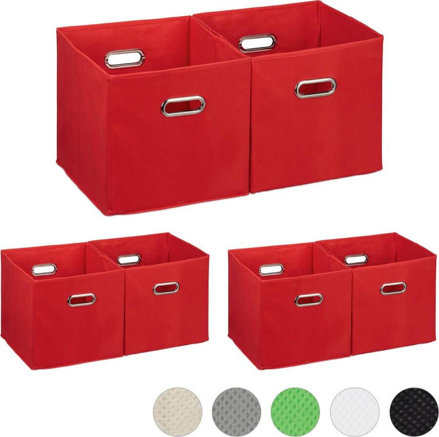 Relaxdays 6x opbergbox stof opvouwbaar opbergmand 30 cm kast organizer – rood