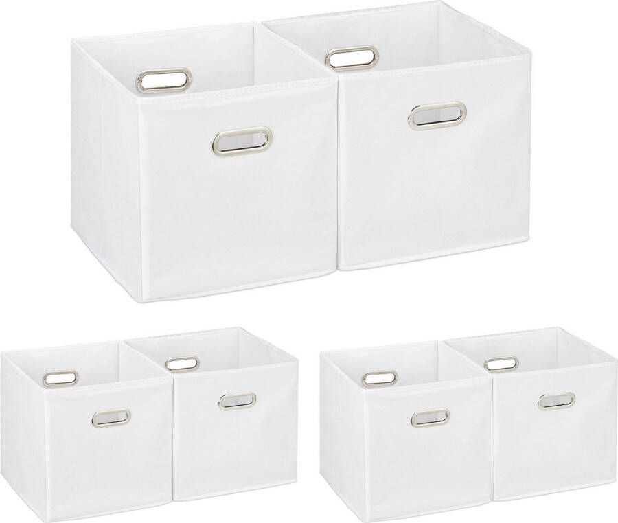 Relaxdays 6x opbergbox stof opvouwbaar opbergmand 30 cm kast organizer – wit
