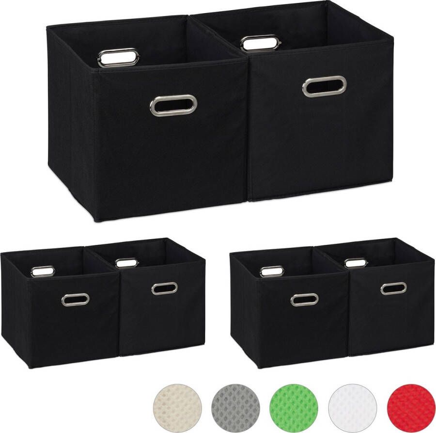 Relaxdays 6x opbergbox stof opvouwbaar opbergmand 30 cm kast organizer – zwart