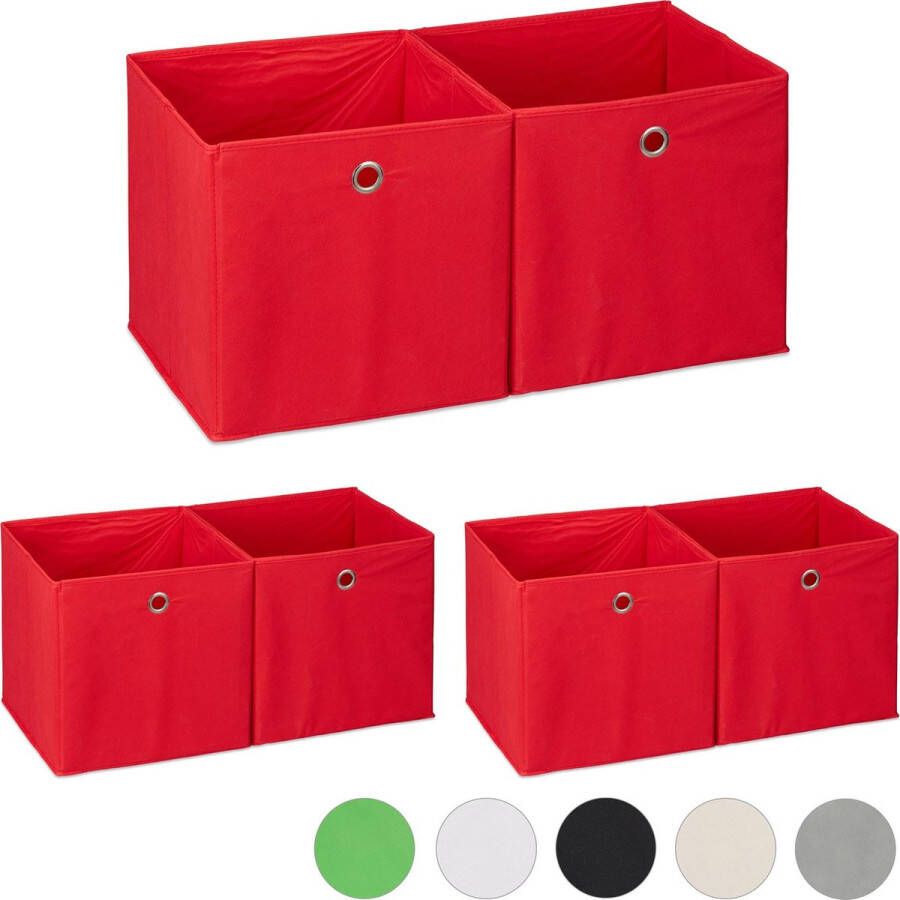 Relaxdays 6x opbergbox stof opvouwbaar speelgoed opbergmand opbergen rood