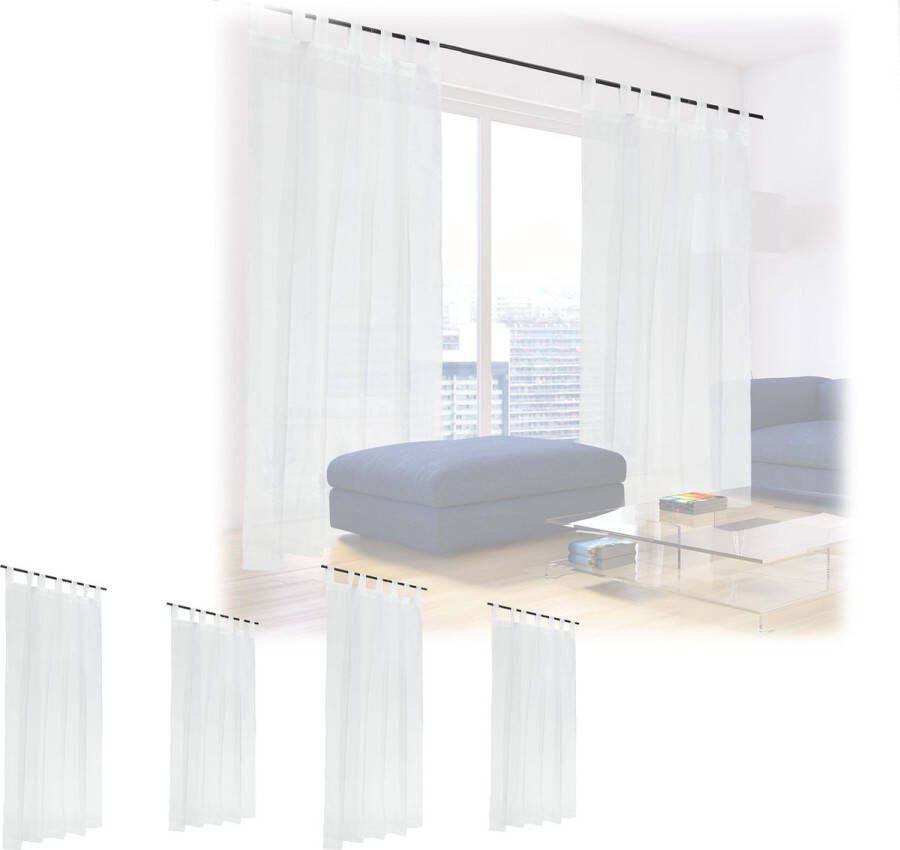 Relaxdays 6x vitrage kant en klaar lichtdoorlatend 140 x 245 cm glasgordijn wit