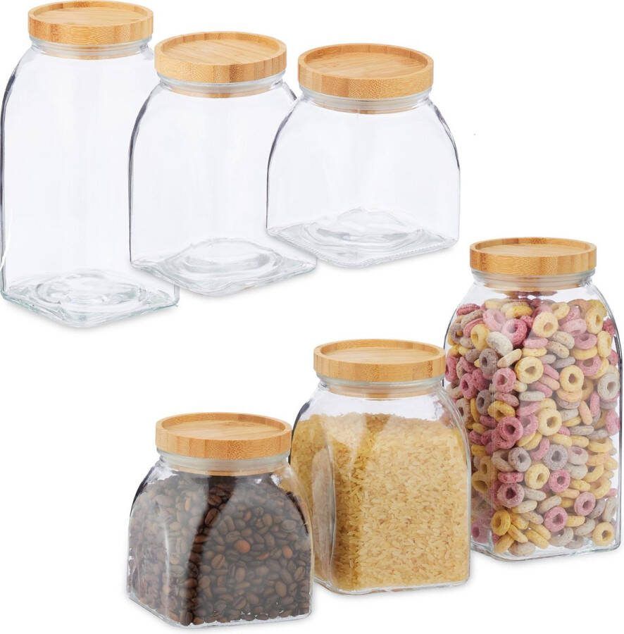 Relaxdays 6x voorraadpot glazen potten bewaarpotten bamboe deksel glas pasta