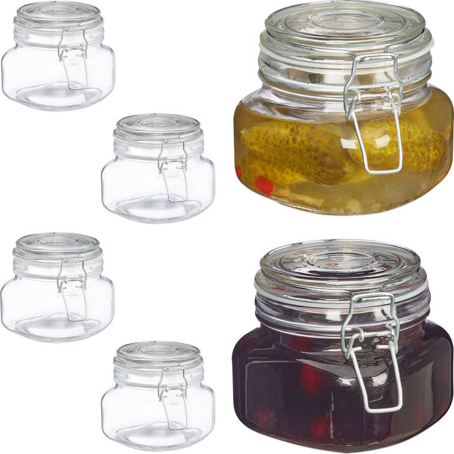 Relaxdays 6x weckpot glas 500 ml inmaakpot beugelsluiting voorraadpot glazen potje