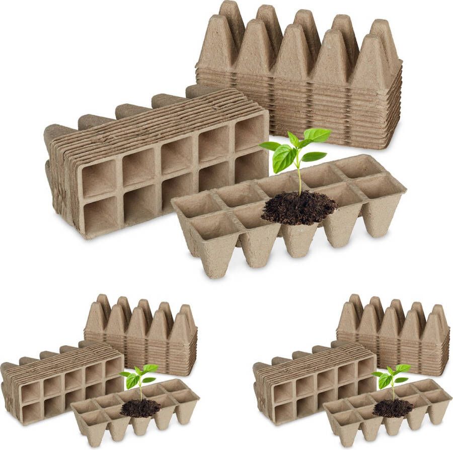 Relaxdays 72x kweektray zaaitray papier stekpotjes afbreekbaar 10 cellen per tray