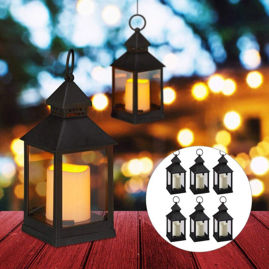 Relaxdays 8 x led lantaarn vlameffect sfeerverlichting windlicht – zwart