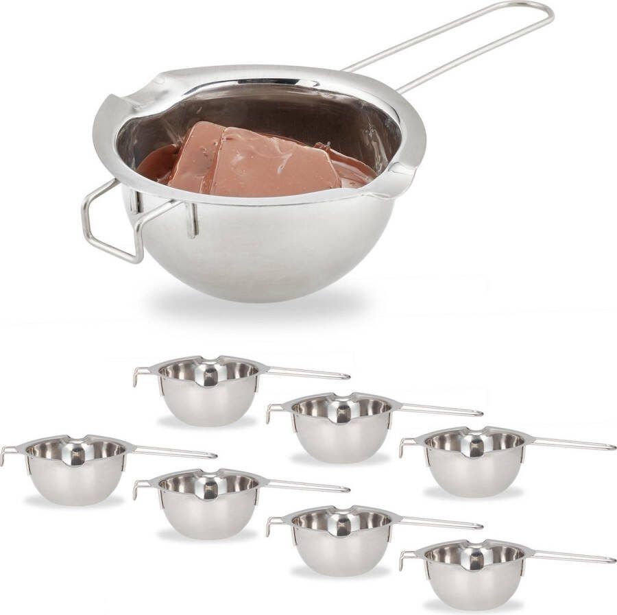 Relaxdays 8 x smeltpan rvs Au Bain Marie pan Ø 11 cm zilver metaal – smelten