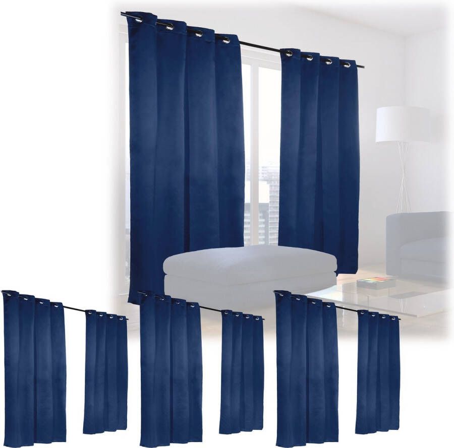 Relaxdays 8 x verduisterende gordijnen blauw kant en klaar gordijn 245x135 cm