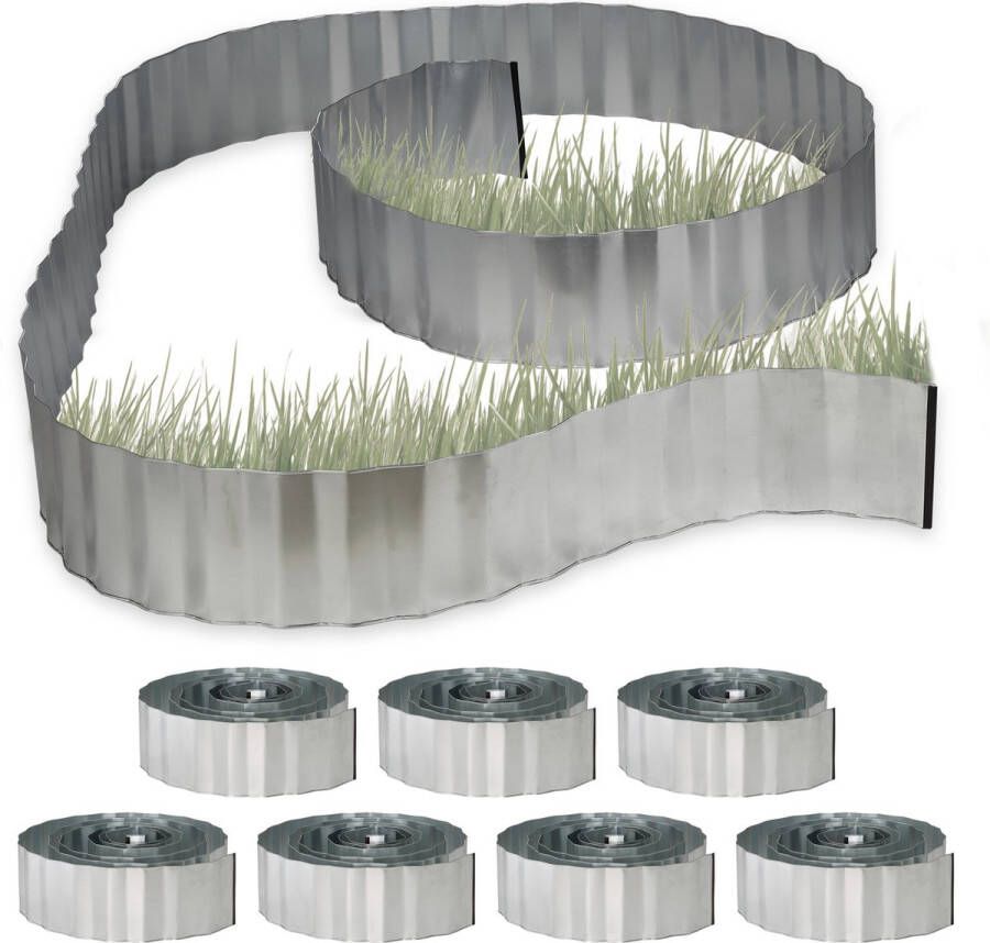 Relaxdays 8x borderrand 5 m x 16 cm gazonrand metaal wortelbegrenzer perkrand