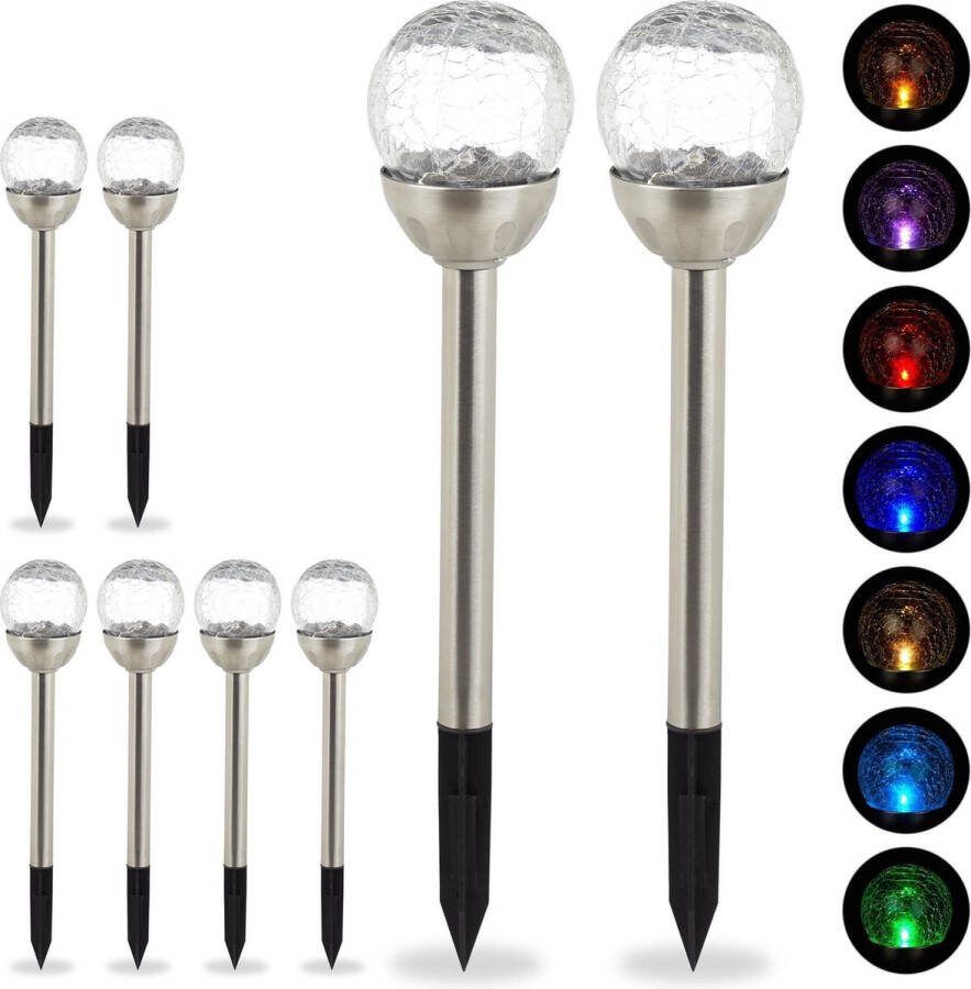 Relaxdays 8 x LED lichtbollen solar tuinverlichting tuinlampen buitenlampen