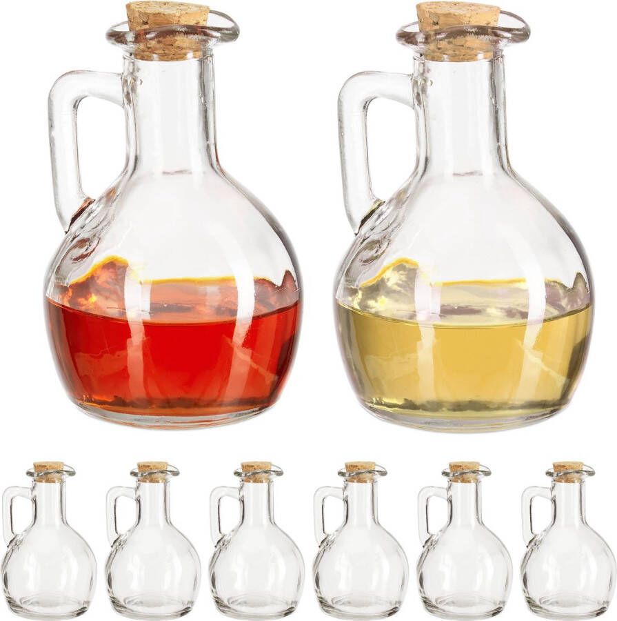 Relaxdays 8x olie en azijnstel glas oliekannetje olieflesje oliekan azijn