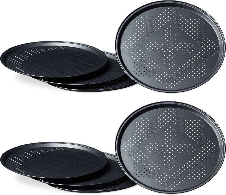 Relaxdays 8x pizza bakplaat geperforeerd ronde pizza bakblik antiaanbaklaag