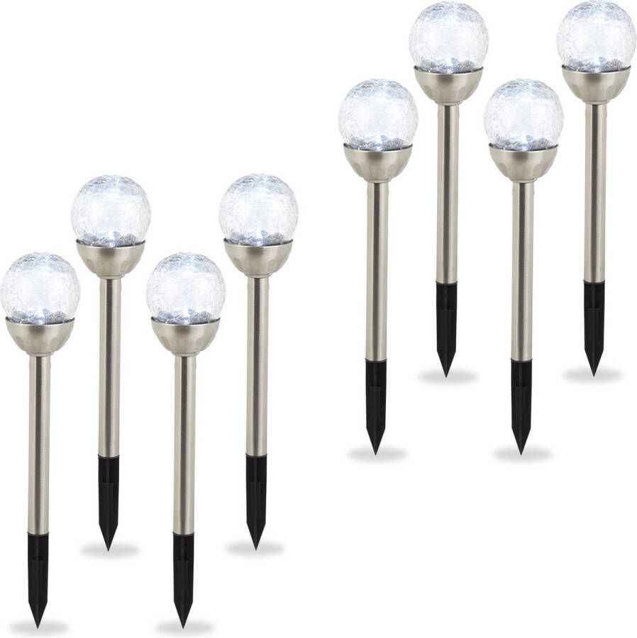 Relaxdays 8x tuinlampen lichtbollen glas solarlampen LED – buitenlampen