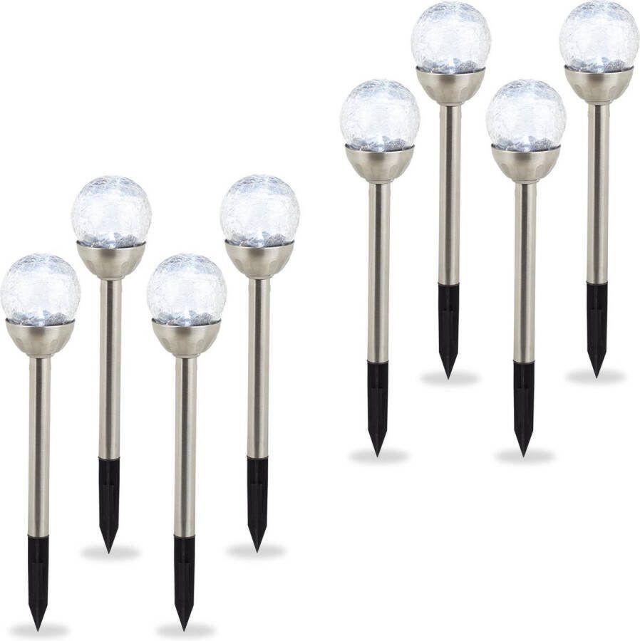 Relaxdays 8x tuinlampen lichtbollen glas solarlampen LED – buitenlampen