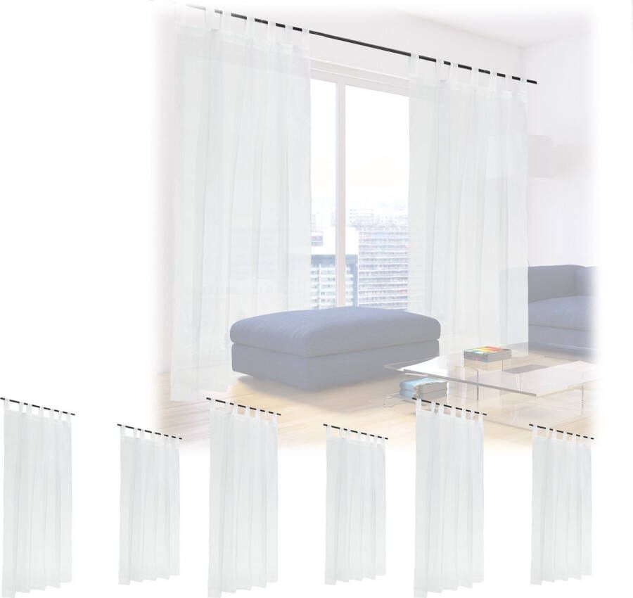 Relaxdays 8x vitrage kant en klaar lichtdoorlatend 140 x 245 cm glasgordijn wit