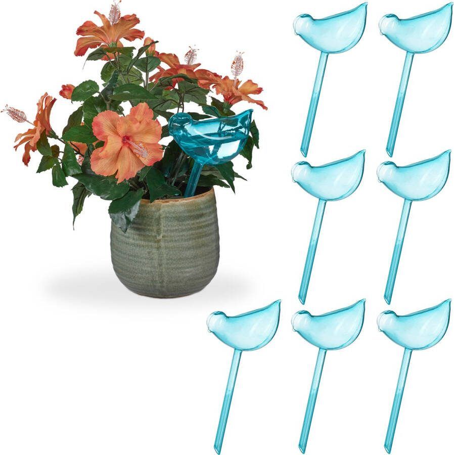 Relaxdays 8x waterdruppelaar vogel design waterbollen 200 ml voor planten blauw