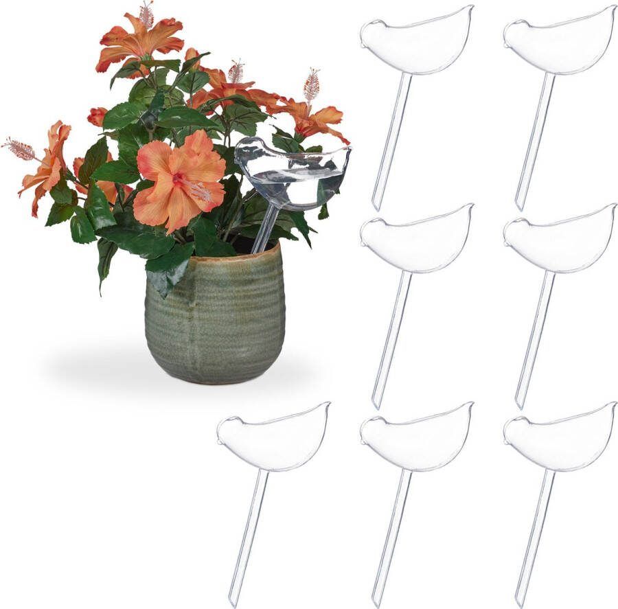 Relaxdays 8x waterdruppelaar vogel waterbollen 200 ml voor planten transparant