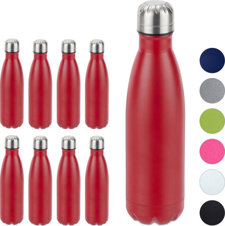 Relaxdays 9 x Thermosfles drinkfles thermosbeker isolerend isoleerfles 0 5 l rood