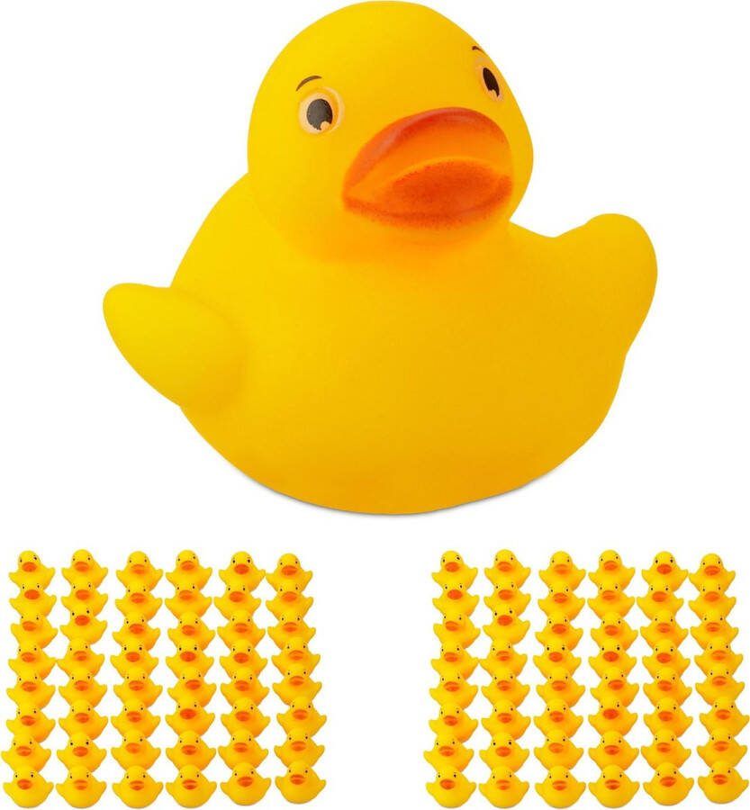 Relaxdays 96x badeendjes geel set badspeelgoed badeend speelgoed voor bad 3.5 cm
