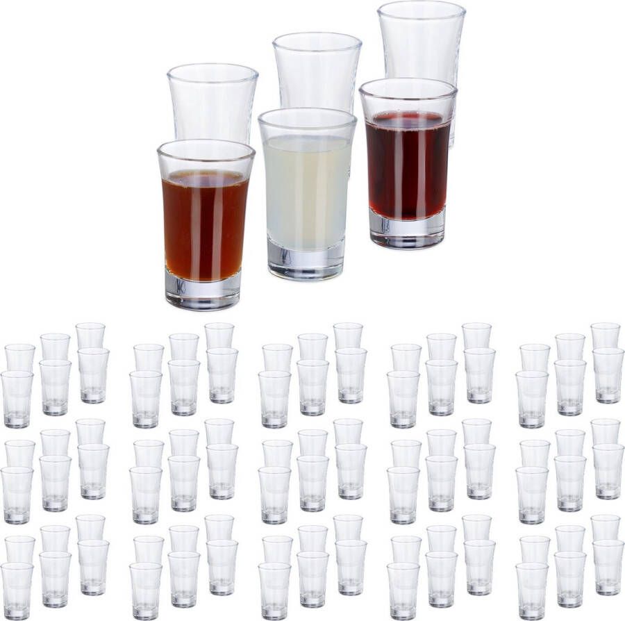 Relaxdays 96x shotglazen borrelglaasjes 4 cl glas likeur carnaval
